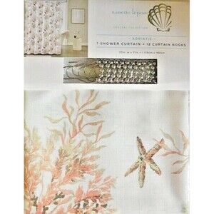 Nanette Lepore Adriatic Shells Shower Curtain w/ Hooks Beach Nautical Fabric